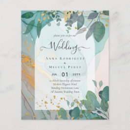 LeahG Seaglass Ink Aquamarin Gold Greenery Wedding Flyer