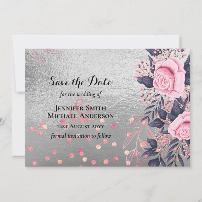 LeahG Silver Navy Rosegold PInk Floral Wedding (Vorderseite)