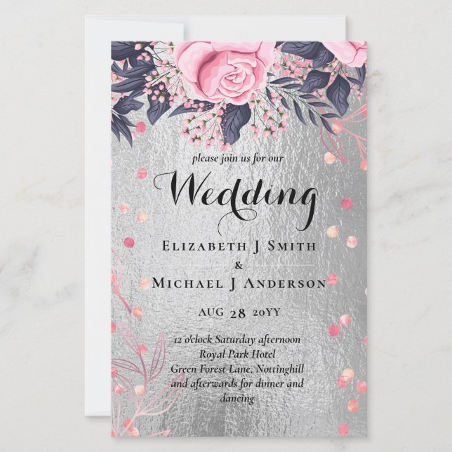 LeahG Silver Navy Rosegold PInk Floral Wedding (Vorderseite)