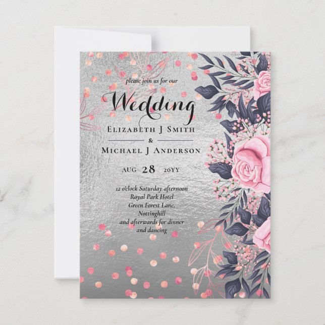 LeahG Silver Navy Rosegold PInk Floral Wedding (Vorderseite)