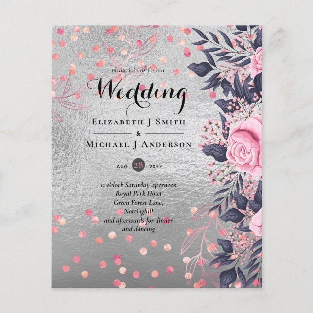 LeahG Silver Navy Rosegold PInk Floral Wedding (Vorderseite)