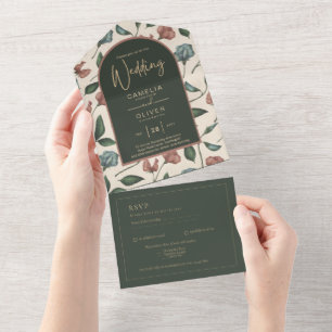 LeahG Smaragdgrün Terrakotta Gold HERBST Hochzeit All In One Einladung