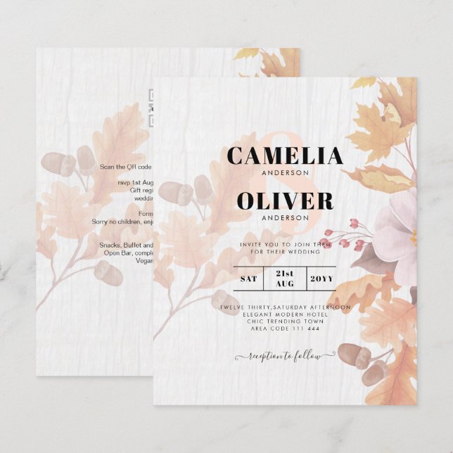 LeahG Terracotta Herbstlaubs Wedding Einladung (Vorne/Hinten)