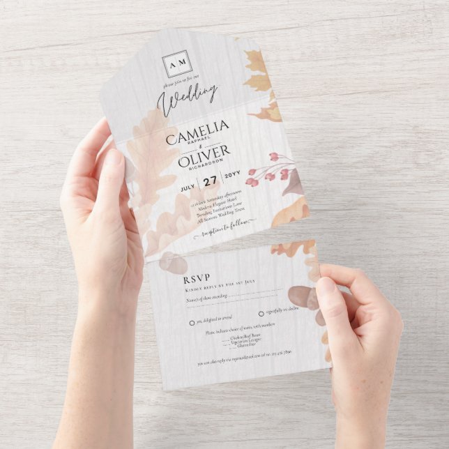 LeahG Terracotta Herbstlaubs Wedding Einladung (Abreißen)