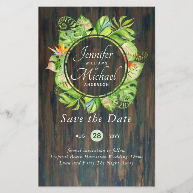 LeahG Tropical Blätter Beach Wedding Save the Date (Vorderseite)