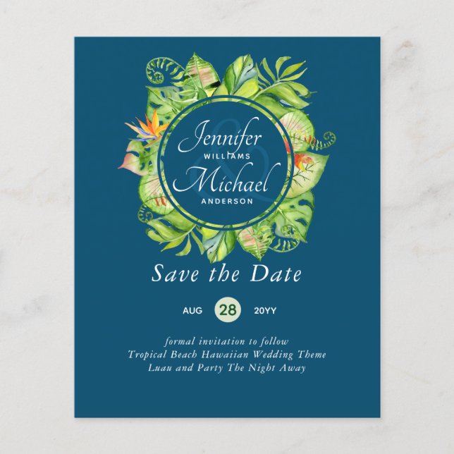 LeahG Tropical Blätter Beach Wedding Save the Date (Vorderseite)