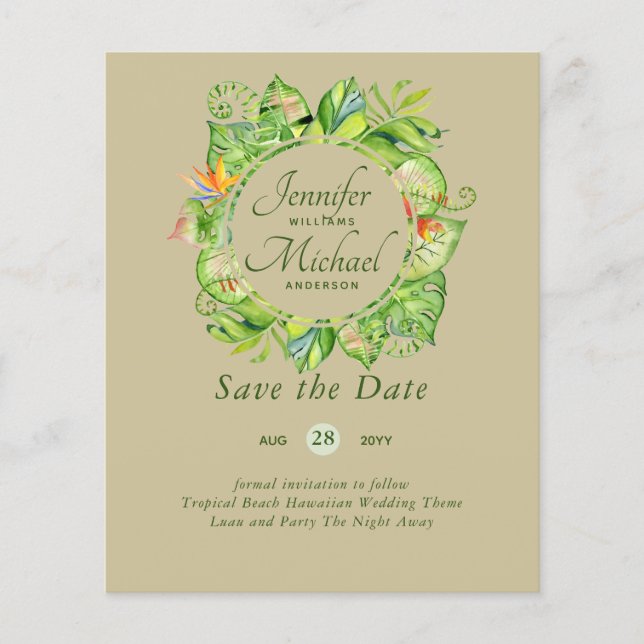 LeahG Tropical Blätter Beach Wedding Save the Date (Vorderseite)