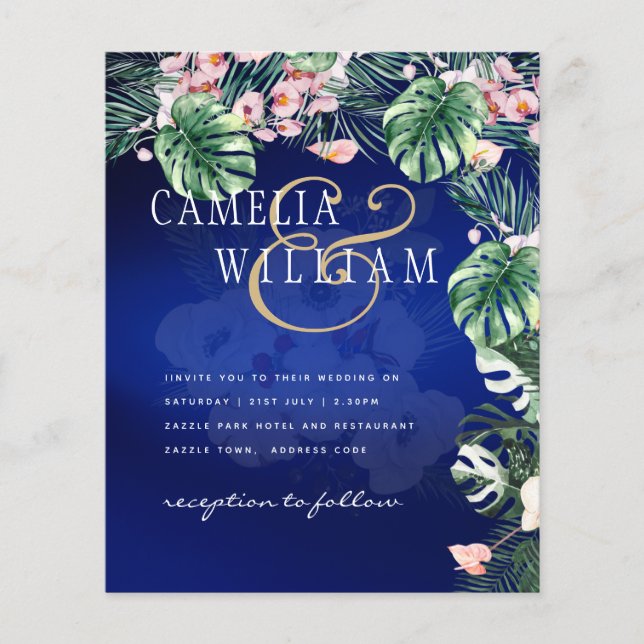 LeahG Tropical Blue Green Pink Floral Wedding Flyer (Vorne)