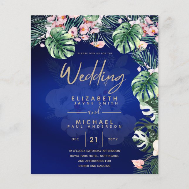 LeahG Tropical Blue Green Pink Floral Wedding Flyer (Vorne)
