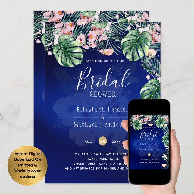 LeahG Tropical Blue Pink Floral BRAUTPARTY Einladung (Von Creator hochgeladen)