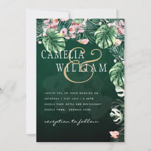 LeahG Tropical Green Pink Botanical Wedding Einladung