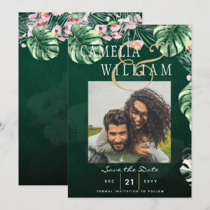 LeahG Tropical Green Pink Botanical Wedding Einladung