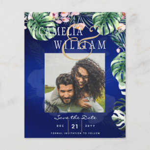 LeahG Tropisches Blau Grün Rosa Blumig Hochzeit Flyer
