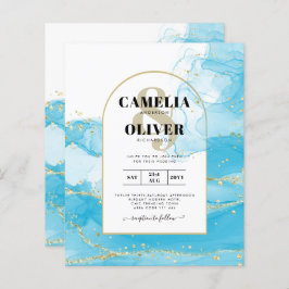LeahG Turquoise Gold Aqua Blue Wedding INVITE