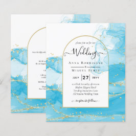 LeahG Turquoise Gold Aqua Blue Wedding INVITE