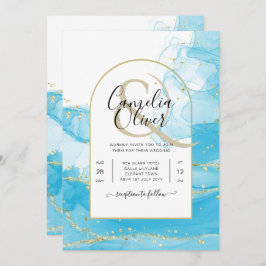 LeahG Turquoise Gold Aqua Blue Wedding INVITE Einladung