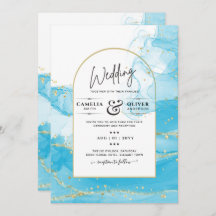 LeahG Turquoise Gold Aqua Blue Wedding INVITE