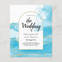 LeahG Turquoise Gold Aqua Blue Wedding INVITE