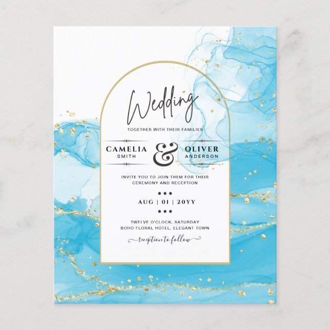 LeahG Turquoise Gold Aqua Blue Wedding INVITE Flyer (Vorne)