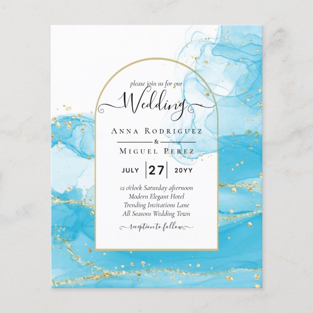 LeahG Turquoise Gold Aqua Blue Wedding INVITE Flyer (Vorne)