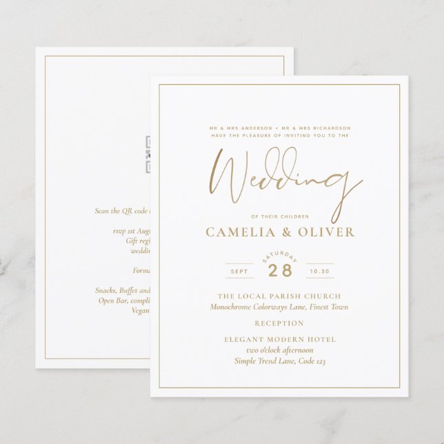 LeahG White Gold Classic Typografy Wedding Einladu (Vorne/Hinten)