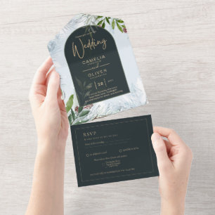 LeahG Winter Wedding Aqua Blue Green INVITE All In One Einladung