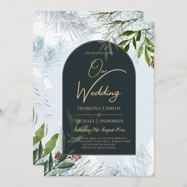 LeahG Winter Wedding Aqua Blue Green INVITE Einladung (Vorne/Hinten)