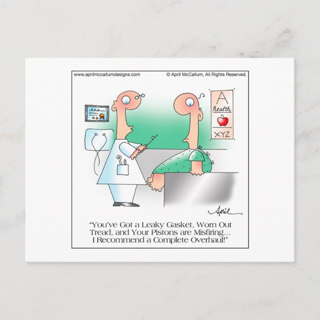 LEAKY GASKET Cartoon Postcard bis April McCallum Postkarte (Vorderseite)