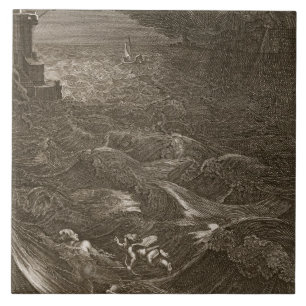 Leander schwimmt über dem Hellespont, um seinen Fliese