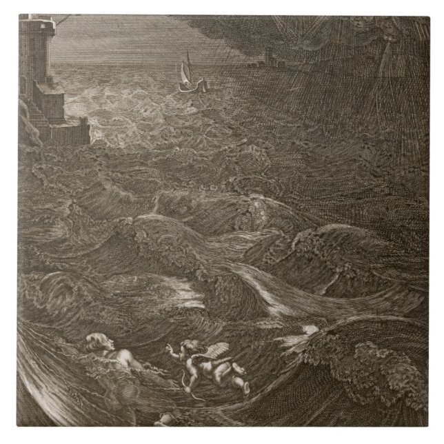 Leander schwimmt über dem Hellespont, um seinen Fliese (Vorderseite)