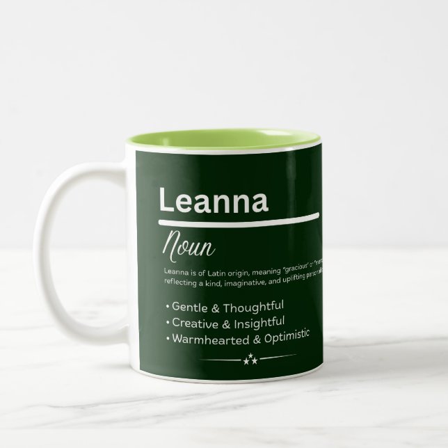 Leanna, Girl Personalized Name Definition Mug Zweifarbige Tasse (Links)