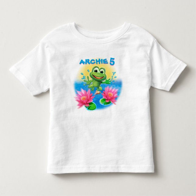 Leap Frog Junge's T Shirt Geburtstag personalisier (Vorderseite)