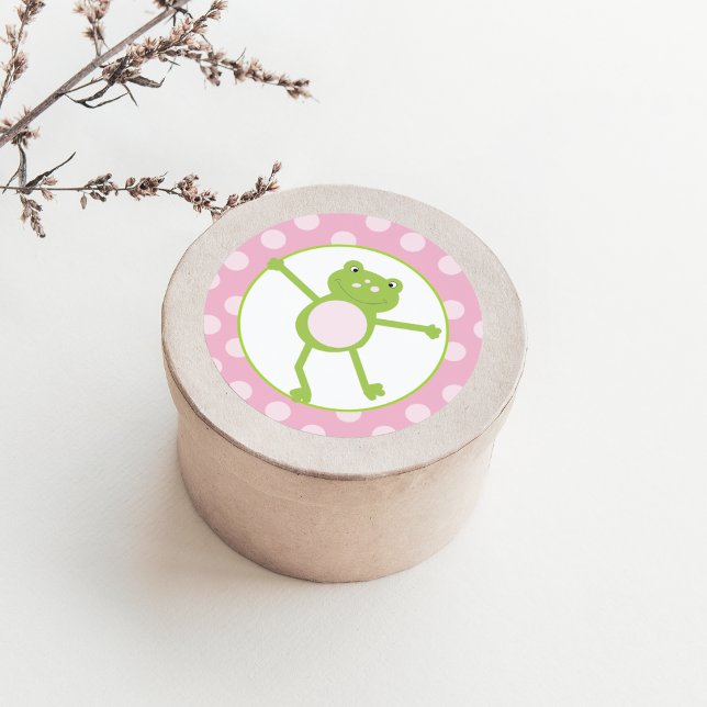 Leap Frosch in Pink Gefallen Aufkleber (Leap Frog Favor Sticker in Pink)
