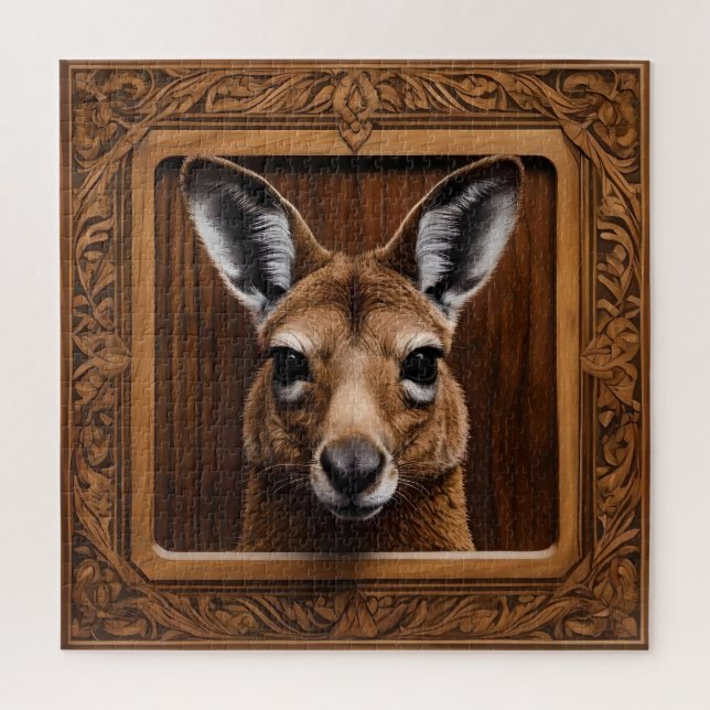 "Leap of Nature: A Kangaroo Wood Print" Puzzle (Vertikal)