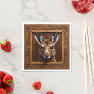 "Leap of Nature: A Kangaroo Wood Print" Serviette