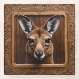 Leap of Nature: Ein Kangaroo-Holzdruck, Glasuntersetzer