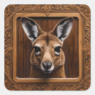 Leap of Nature: Ein Kangaroo-Holzdruck, Quadratischer Aufkleber
