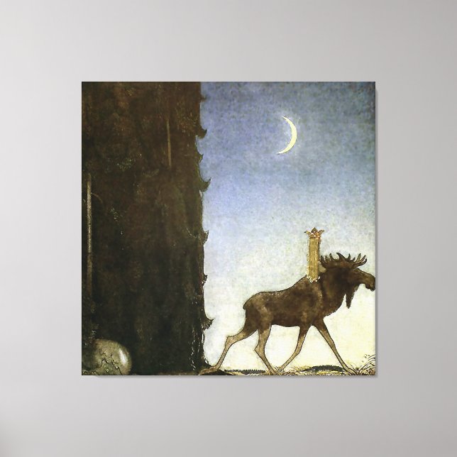 "Leap the Elk" Wasserfarbe von John Bauer Leinwanddruck (Vorderseite)