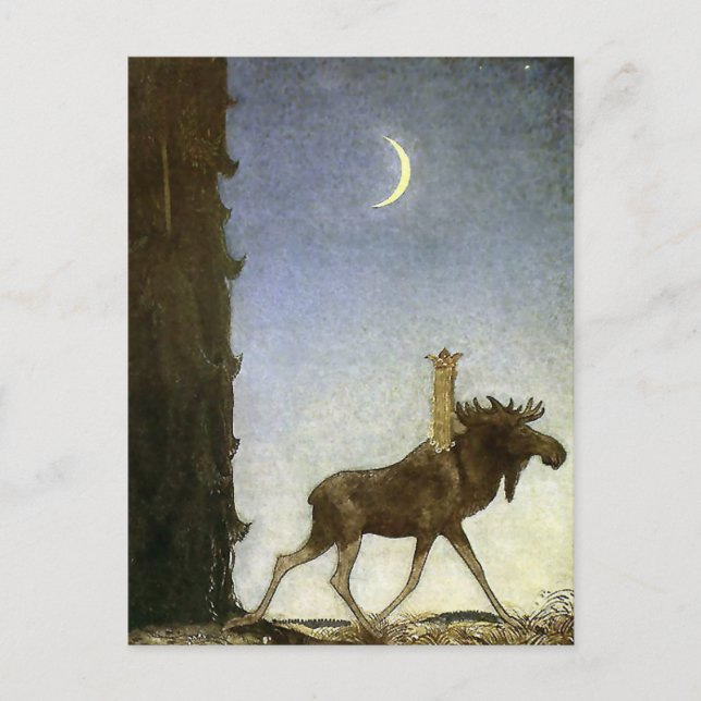 "Leap the Elk" Wasserfarbe von John Bauer Postkarte (Vorderseite)