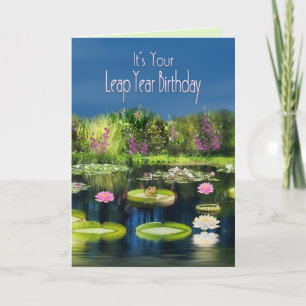 Leap Year Birthday, Teich, Lutus Blume/Frosch Karte