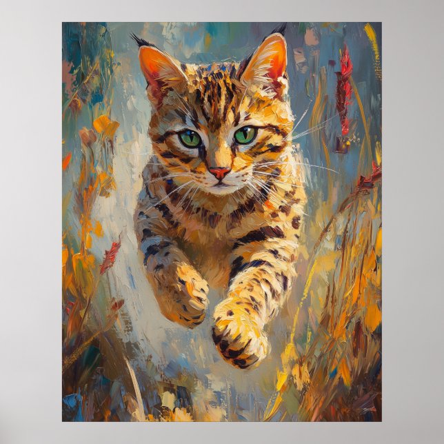  Leaping Bengal Cat Art Poster (Vorne)