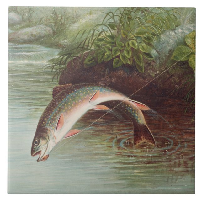 Leaping Brook Trout von Samuel Kilbourne (1874) Fliese (Vorderseite)