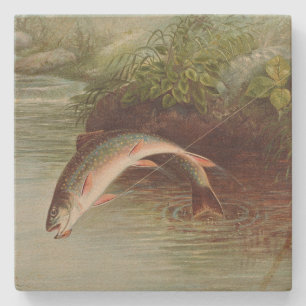 Leaping Brook Trout von Samuel Kilbourne (1874) Steinuntersetzer