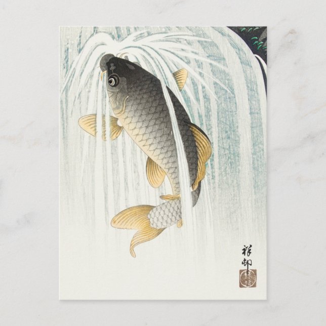 Leaping Carp - Ohara Koson - Vintage Fischkunst Postkarte (Vorderseite)
