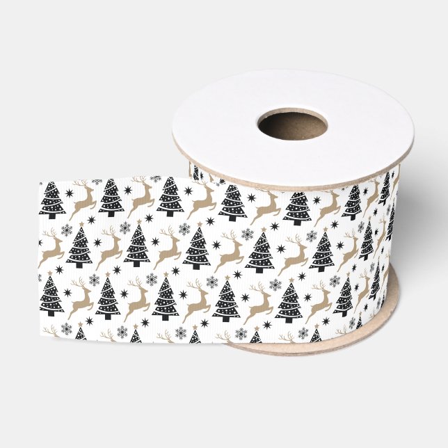 Leaping Deer Black & White Coordination Weihnachte Ripsband (Spule)
