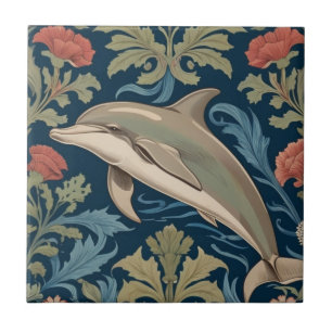 Leaping Dolphin William Morris-Stil Links Gesichte Fliese