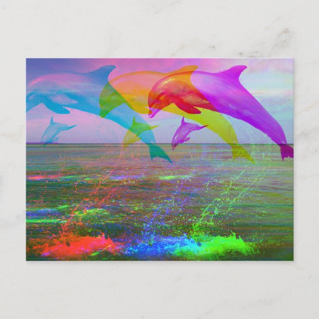 Leaping dolphins rainbow postkarte (Vorderseite)