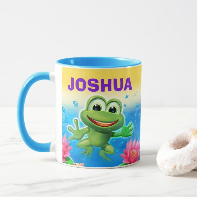 Leaping Frog Party individuelle Name Combo Tasse (Mit Donut)