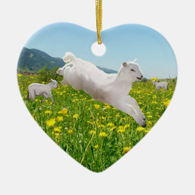 Leaping Lambs Easter Keramik Ornament (Vorne)
