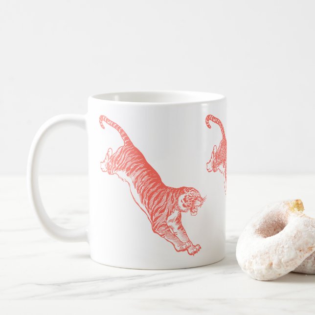 Leaping Orange Tigers Illustration Tasse (Mit Donut)